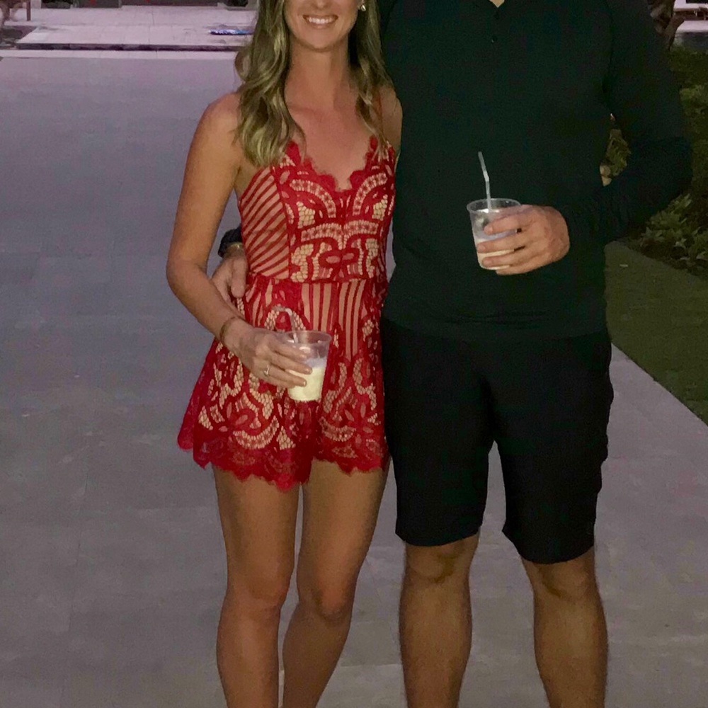 Red lace romper